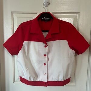 Astro Bettie red white blouse EUC